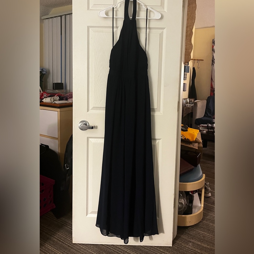 Bill Levkoff Elegant Navy Backless Dress Style 5858Boat